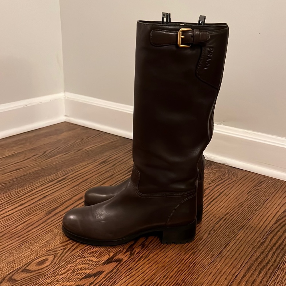 NWOT Prada Lug Sole Riding Boots - Brown leather size 39.5 (US 9.5)